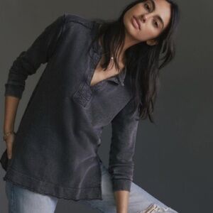 PILCRO Split Hem Washed Out Grey Sweatshirt Tunic Top